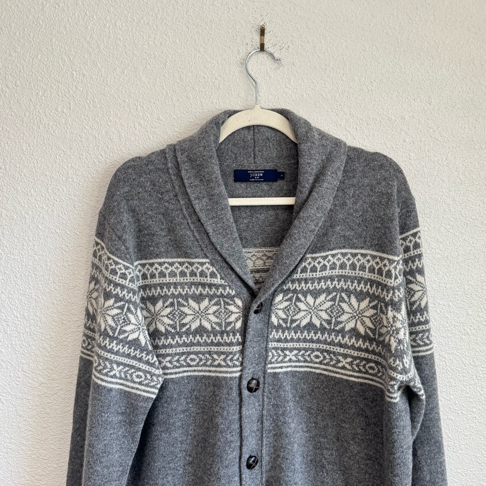 J Crew Men's L 100% Lambswool Cardigan Pocket Shawl Collar Bookshop Fair Isles - Picture 4 of 10
